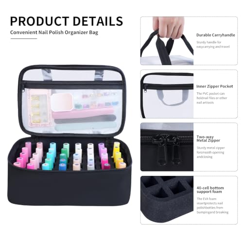 Nail Polish Organizer Case Holds 40 Bottles(15ml-0.5 fl.oz) - color: Black-40 Bottles, size: Single Layer