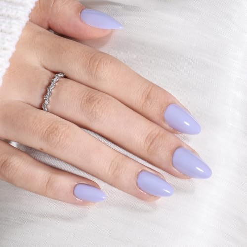 Lavender Press On Nails, Short Almond, Glossy Pastel Purple Glue On Nails - color: D9-Light Purple