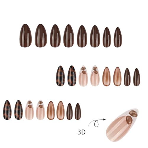 Fall Press On Nails - Medium Almond Brown Fake Nails, 24Pcs - color: Style-04
