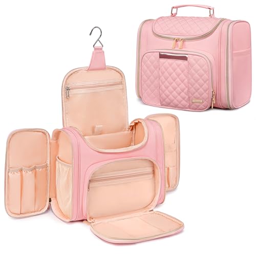 Tealari Large Toiletry Bag for Women Men,Bathroom Bag,Water Resistant Shower Bag,Makeup Bag,Toiletry Bags for Traveling,Hanging Toiletry Bag with Transparent Waterproof Phone Pocket (Pink) - color: Pink