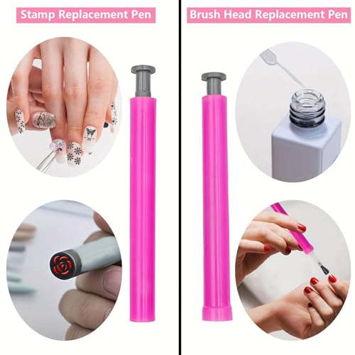 56PCS Nail Art Stamp Pen Set, 48 Designs, 6 Brush Heads, for Beginners