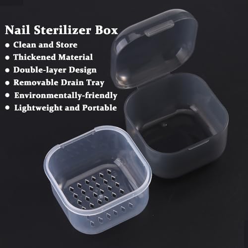 Nail Tool Sterilizer Box, Portable Soaking Box for Nail Drill Bits, Grey - color: Grey