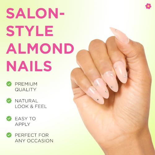 PaintLab Bare Nude Lux 3D Diamond Press On Nails, Medium Almond, 30pcs Kit, - color: Bare Lux