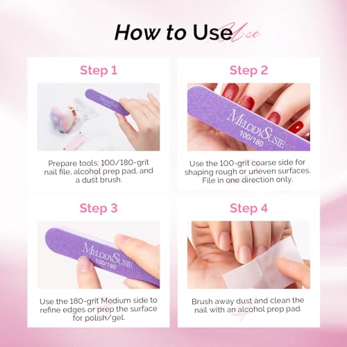 MelodySusie 7Pcs Nail Files 100/180 Grit Emery Boards Pink & Purple - size: 7Pcs Half-moon Shape