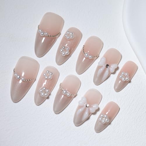 Handmade Short Almond French Press On Nails,Reusable&Salon Quality(A021,S) - color: A021, size: Small