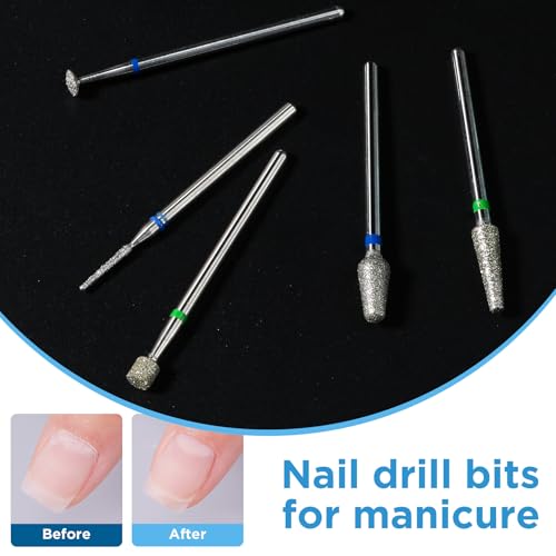 QUNZHAO 5Pcs Diamond Nail Drill Bits Sets Emery tool, 3/32'' Professional Drill Machine Accessories for Under Nail Dead Skin Cleaning(Green 02 set) - color: Green 02 set