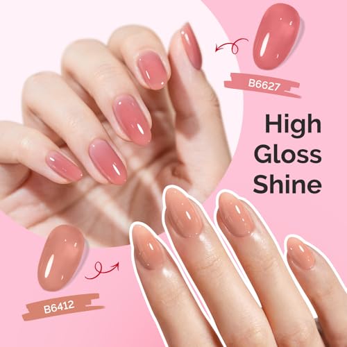 MelodySusie Jelly Gel Nail Polish Set 6Pcs 15ML 0.3Fl Oz - color: Nude Pink Jelly Set 15ML