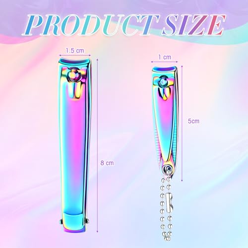 12 Pieces Nail Clippers Stainless Steel Set, Rainbow - color: Rainbow