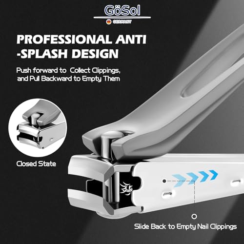 Nail Clippers Anti Splash Fingernail Cutter, Carbon Steel, Sharp Blades - color: Silvery