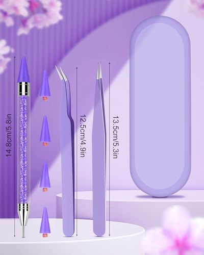 Rhinestone Picker Tool Set,Rhinestone Applicator Tool,Rhinestone Picker Dotting With 4 Extra Purple Replaceable Wax Head and 2 Tweezer (Purple) - color: Purple
