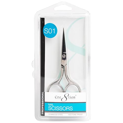 Cre8tion Stainless Steel Nail Scissors S01, Acetone-Proof Blades, 3.5" - size: 3.5 Inches