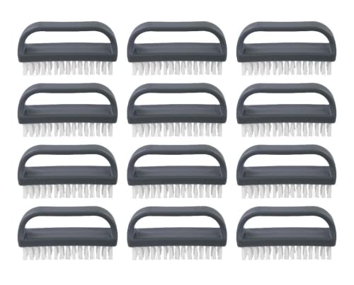 Superio Stiff Nail Brush for Cleaning Fingernails Small Scrub Brush with Handle, Cleaning Brushes for Hands, Toes, and Nails (Black, 12 Pack) - color: 12 Pack