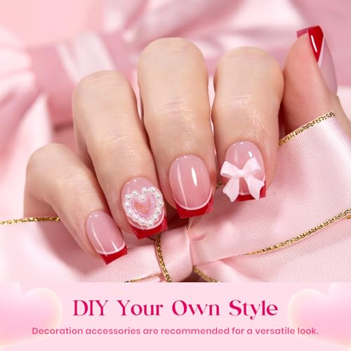 Beetles Press On Nails - Heart Whisper, 3 Colors Short Square 180 Pcs - color: K - Heart Whisper - S