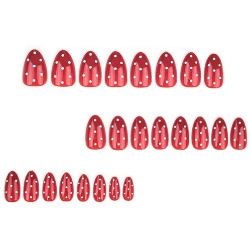 Short Almond Press on Nails Red Polka Dot Fake Nails - color: Color-20