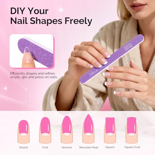 MelodySusie 4Pcs 100/180 Grit Nail Files Emery Boards Pink & Purple - size: 4Pcs Mix Shape