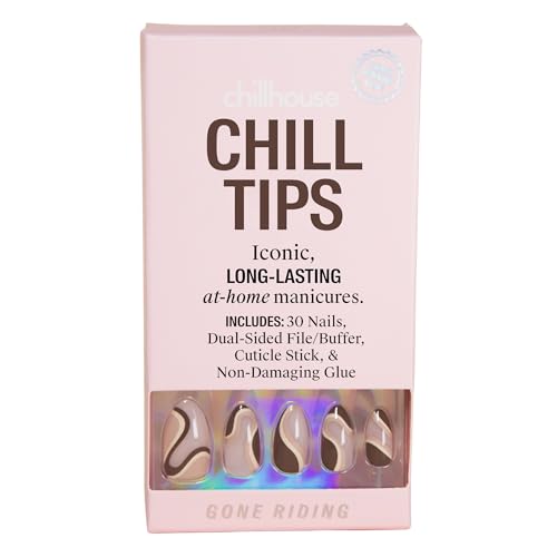 Chillhouse - Chill Tips, Press on Nails Kit - Gone Riding (Almond) - 30 Nail Shapes & Sizes - Up to 2 Weeks of Wear - Customizable Fit - Reusable - Latina Founded & Women Owned - Beauty & Self Care - color: Gone Riding (Almond)