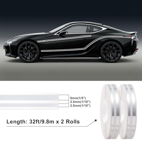 Spurtar Car Pinstripe Tape, 2 Rolls x 32Ft Gray Racing Stripes Automotive - color: gray