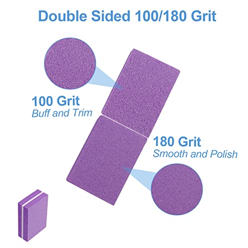 Nail Buffers (50 Pack), Mini Buffer Block Nail File for Acrylic Nails and Natural Nails, 100/180 Grit Nail Buffer Block Bulk Buffing Blocks for Nail Buff Professional Manicure File Blocks Set Purple - size: 50 Pcs Mini 100/180 Grit Purple/White
