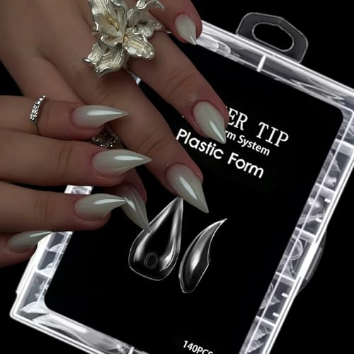140Pcs Short Cat Claw Nail Tips Curved Stiletto Nail Dual Forms - color: Styl 2