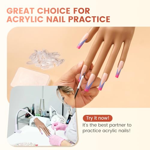 100PCS Replacement Clear Nail Tips for Practice Nail Hand - color: Clear-100pcs Refill Tips for Silicone Hand