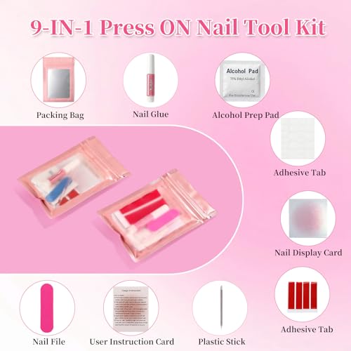 ANGNYA 20PCS 9-IN-1 Press On Nail Tool Kit, Nail Prep Kit for Nail Business