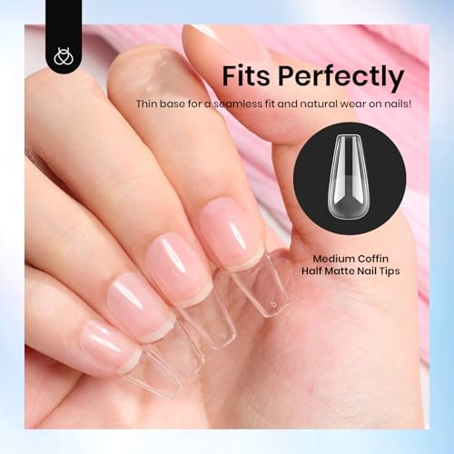 Beetles Etch-X Medium Coffin Gel Nail Tips, 288 Pcs, 12 Sizes