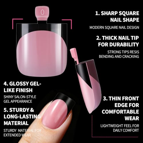 YGDZ 300PCS Black French Tip Press On Toenails & Short Press on Nails Kit - color: Black French