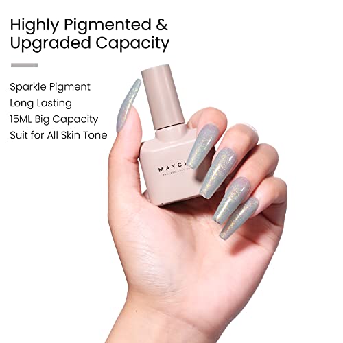 MAYCHAO 15ML Light Green Glitter Gel Nail Polish 1Pc Green Shimmer Gel Polish Soak Off UV LED Nail Polish Nail Art Starter Manicure Salon DIY at Home, 0.5 OZ - color: Light Green Glitter