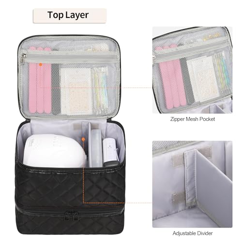 Nail Polish Organizer Bag Holds 30+ Bottles (15ml/0.5 fl.oz) &UV Nail Lamp - color: 03-Black, size: 30 Bottles