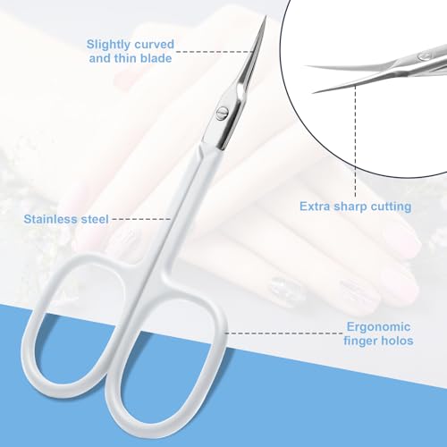 CGBE Curved Cuticle Scissors, Extra Fine Pointed Tip, for Russian Manicure - color: White