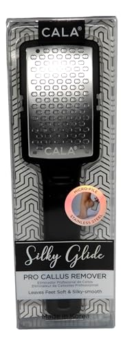 CALA Silky Glide Pro Callus Remover Foot File (Black), Stainless Steel Micro-File with Wide Surface for Wet or Dry Skin, Soft Grip Handle for Comfort & Control, Reusable Travel Tool - color: Black