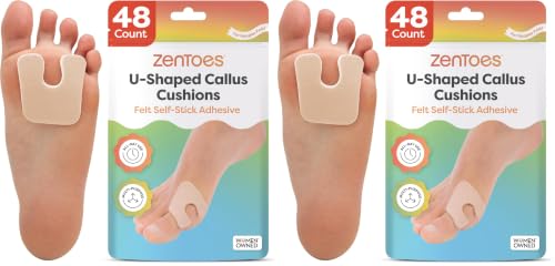 ZenToes Callus Pads | U-Shaped Design Moleskin Blister Pads | Self-Stick Adhesive Felt All Day Comfort Cushions for Calluses and Corns | Reduce Pressure and Friction | 48 Count (Beige) (Pack of 2) - color: Beige, size: 48 Count (Pack of 2)
