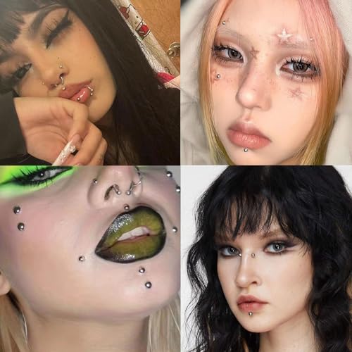 NOOEPC Gold & Silver Mixed Face Gems - Self-Adhesive Fake Piercings, Lip & Nose Rings, Eyebrow & Lip Stickers - Cool Punk Y2K Makeup - color: Gold+silver