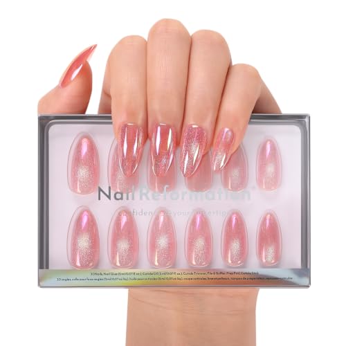 Nail Reformation Press On Nails, Glitter Pink Medium Almond Fake Nails - color: Glitter Pink
