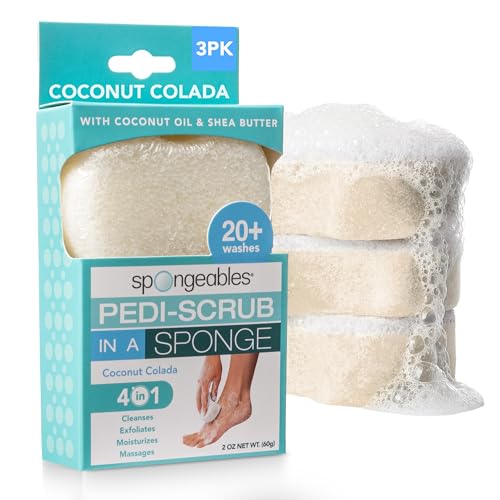 Spongables Pedi Scrub Foot Exfoliating 20+ Wash Sponge, Coconut Colada, 3 Count - color: Coconut Colada, size: 1 Count (Pack of 3)