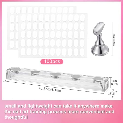 Nail Stand for Press Ons, Acrylic Magnetic Base Nail Holder for Painting Nails with 100 Pcs Reusable Double Sided Tape,Nail Art Display Practice Stand for Home DIY Salon Supplies (Silver) - color: Silver A