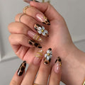 Press On Nails Medium Almond, 3D Flower Tortoiseshell, 24 Pcs - color: 107-Blush Amber Tortoise