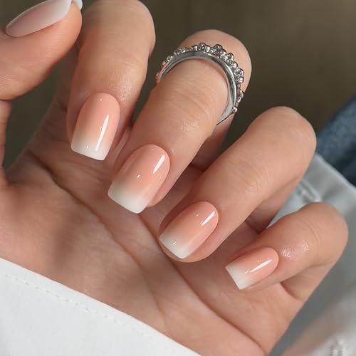 CurvLife Short Square Ombre Press On Nails, Gradient Glow White, Soft Gel - color: Square Gradient White
