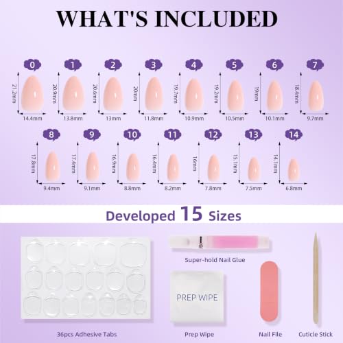 Light Nude Press On Nails, Short Almond, Glossy Skin Tone Glue On Nails - color: A12-Light Nude