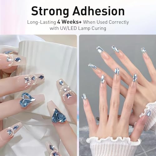 Rhinestone Glue Kit with Gold & Silver Chrome Powder - 30g Nail Glue for 3D Gel Nail Art & Charms - color: D-30g Rhinestone Glue With Chrome Powder