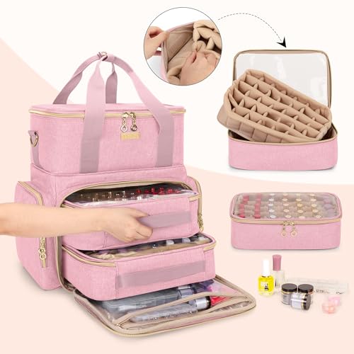 BAFASO 2 Layer Nail Polish Organizer Holds 70 Bottles and Nail Dryer, Pink - color: Pink