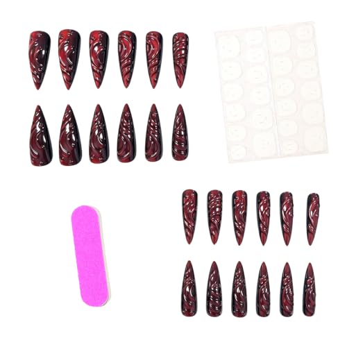 Halloween Long Stiletto Press on Nails Goth Red 3D Fake Nails 24Pcs - color: Color-2