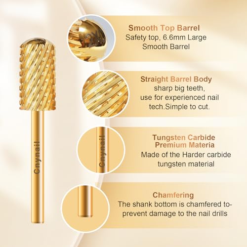 3/32" Large Smooth Barrel Safety Nail Drill Bit for Gel & Acrylic Removal - color: Gold L-S Barrel, size: 2XC