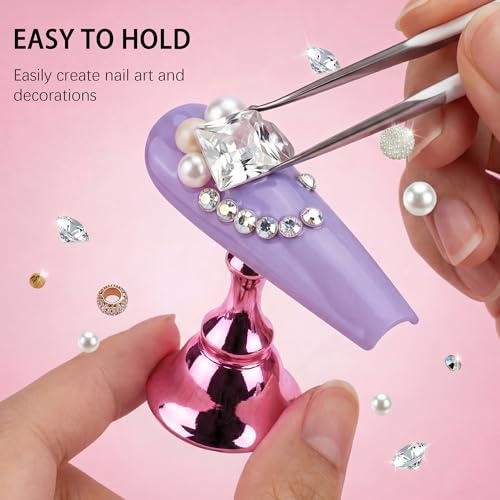 Nail Stand for Press On Nail Holder for Painting Nails Magnetic Nail Tips Practice Holder with 2 Pcs Double-sided Tape for DIY Painting (Pink B) - color: Pink B