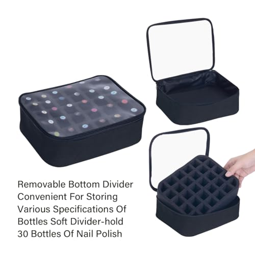 Small Clear Nail Polish Organizer Holds 30 bottles(15ml-0.5fl.oz) Nail Polish Case Multifunctional Nail Polish Bag organizer, Cosmetic Travel Makeup Cases for Women Black - color: Black, size: 1Pcs-30 bottles