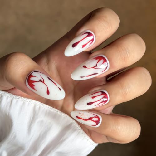 Medium Almond Press on Nails Red Halloween False Nails 24Pcs - color: Style 4