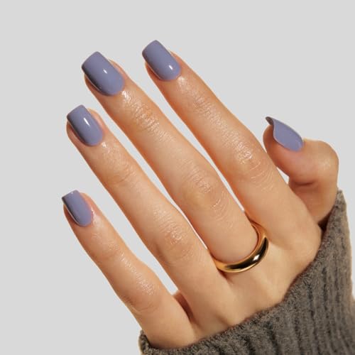 LAMIMOSA 32Pcs Ash Gray Press On Nails, Short Square Fake Nails, ASH - color: ASH
