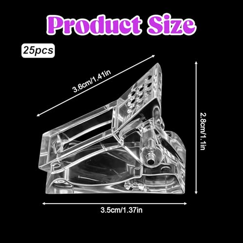 25 Pcs Nails Tip Clips, Nail Clamps for Gelnails Nail Clips To Hold Nails Down Clear For Quick Building Gelnails Clear Plastic Finger Extension DIY Manicure Nail-Art Tool