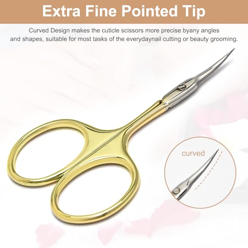 CGBE Cuticle Scissors, Extra Fine Curved Eyebrow Scissors, Gold - color: Gold