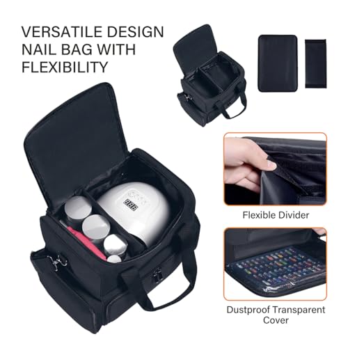 Nail Polish Organizer Holds 80 Bottles & Nail Art Lamp (Black) - color: Black
